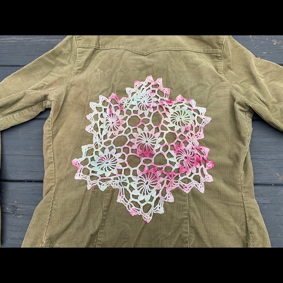 OOAK Mandala Corduroy Jacket Upcycled hippie boho bohemian layer medium large - Picture 3 of 7